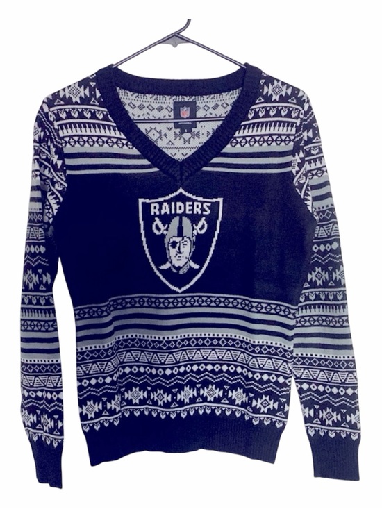 Raiders Sweaters - NFL Raiders Black and White V-Neck Team winter Christmas Sweater